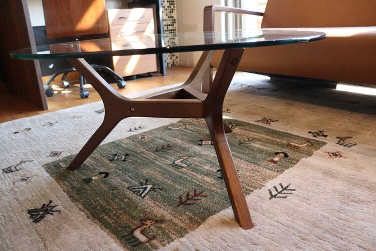 リビングテーブル 丸 ガラス おしゃれ 直径80cm 木脚 ミッド