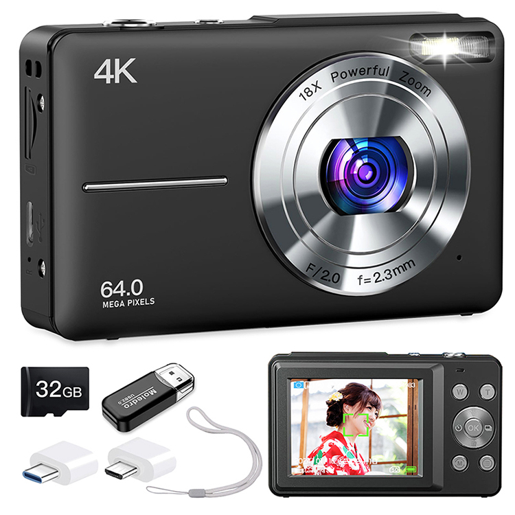 デジタルカメラ 4K カメラ デジカメ 6400万画素 大画面 自撮り 高画質