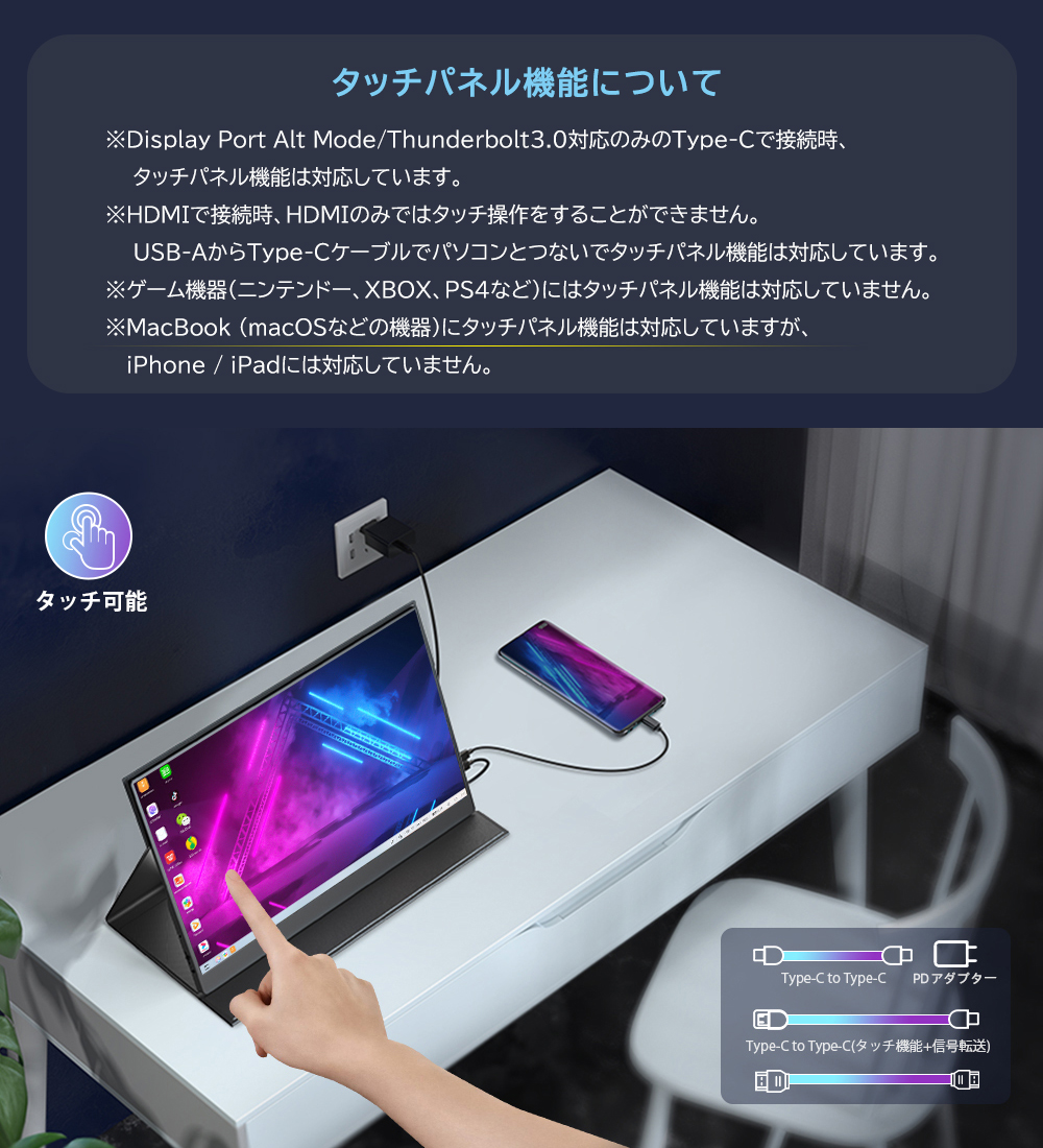 タッチパネルモニター】EVICIV モバイルモニター 15.6インチ フルHD