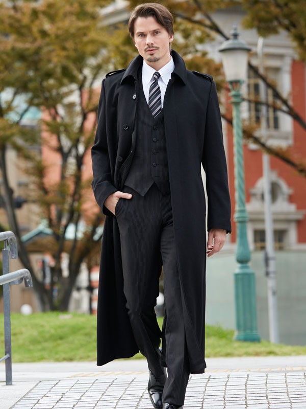 スーツスタイルMARUTOMI ロングコート ウールカシミヤ混 ブラック 黒