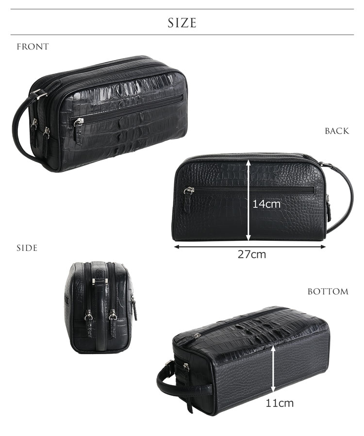 ナイルクロコダイル ホーンバック 背ワニ 牛革 型押し セカンドバッグ