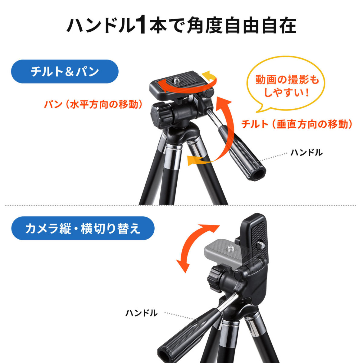 SANWA SUPPLY（サンワサプライ） 三脚 カメラ 雲台 ビデオカメラ 一眼