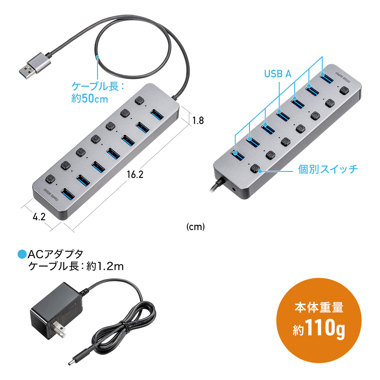 SANWA SUPPLY（サンワサプライ） USBハブ 7ポート ACアダプタ付 USB