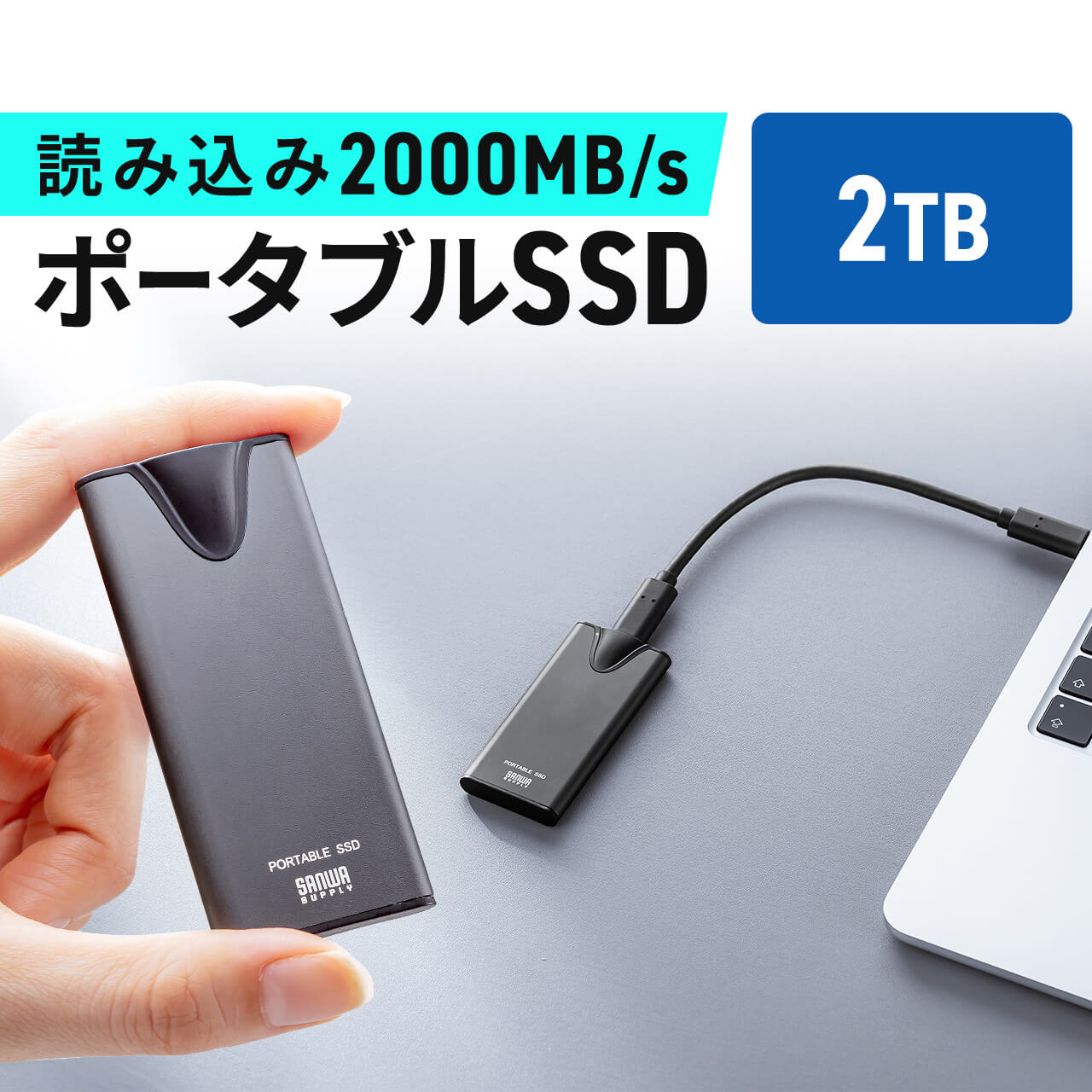 SANWA SUPPLY（サンワサプライ） ポータブルSSD 2TB 読出最大2000MB/s