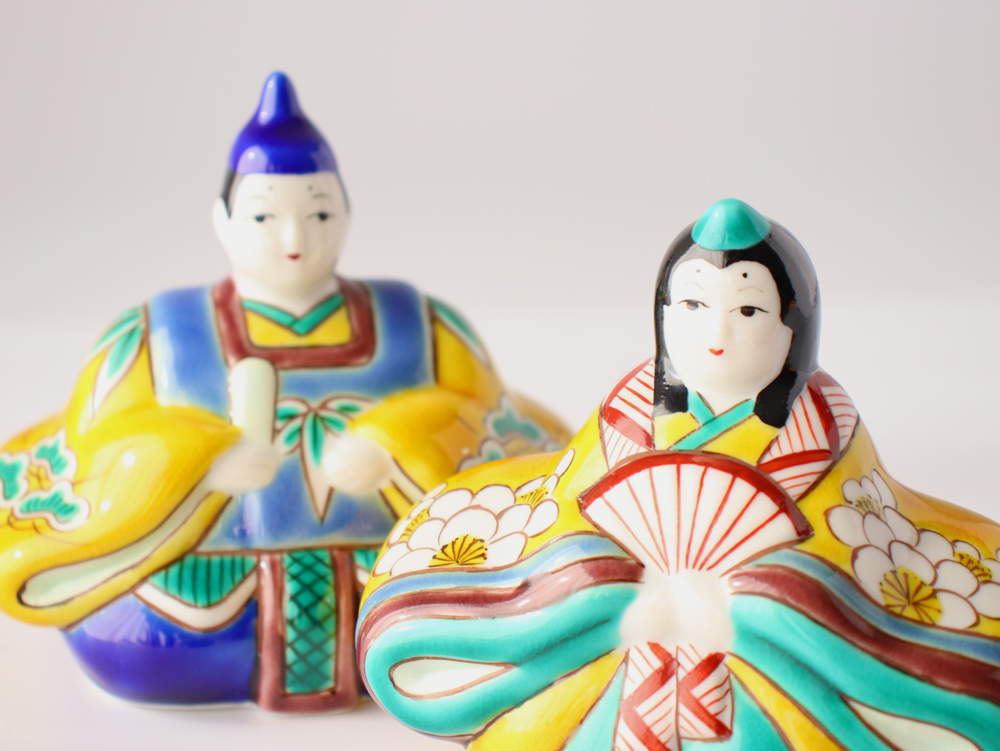 九谷焼 3号座雛人形 吉田屋風松竹梅 親王飾り コンパクト おしゃれ 平