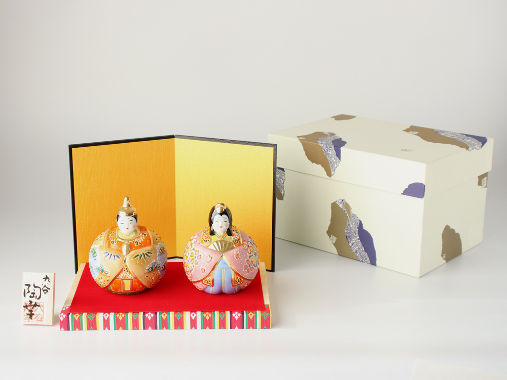九谷焼 3号玉雛人形 盛 親王飾り コンパクト おしゃれ 平飾り 二人飾り