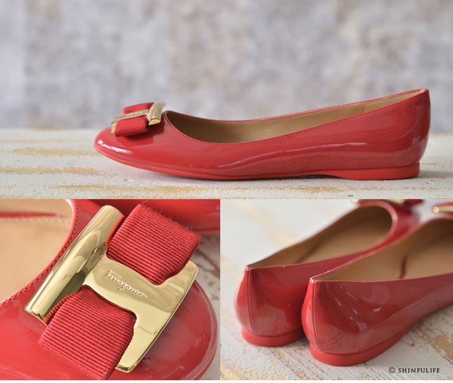 FERRAGAMO（フェラガモ） エナメル レッド パンプス リボン 25.5cm
