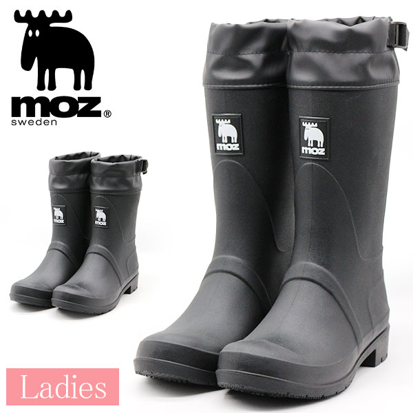 moz（モズ） レインブーツ レディース 長靴 雨靴 ロング 黒 ブラック