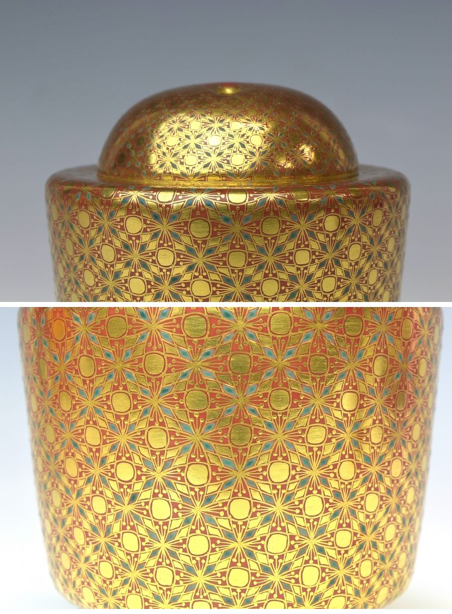 趣楽】 希少 四代 上出喜山 最上手作品 金襴手五彩小紋文様香炉 共箱