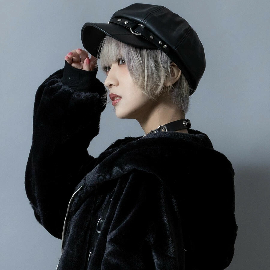 キャスケット レザー メンズ レディース ブラック 黒 ハーネス V系