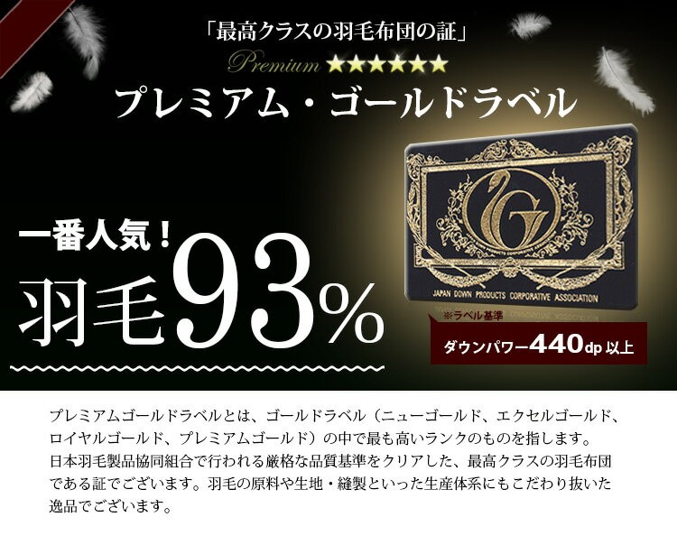 羽毛布団 2枚合わせ【N】プレミアムゴールドラベル【送料無料