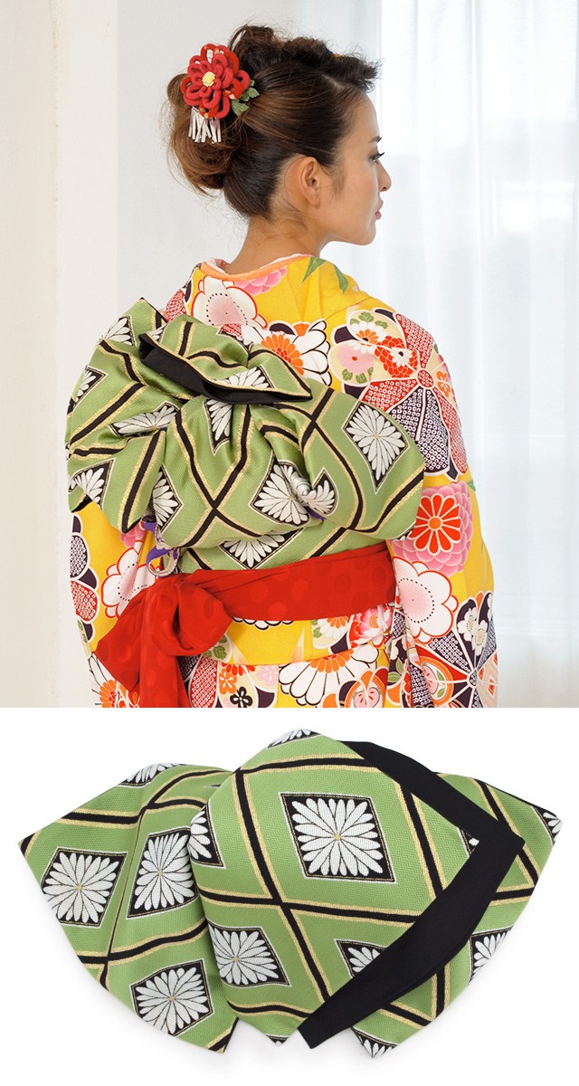 振袖 セット 未仕立て 仮絵羽 黄 イエロー 菊 梅 竹笹 花 正絹 西陣織