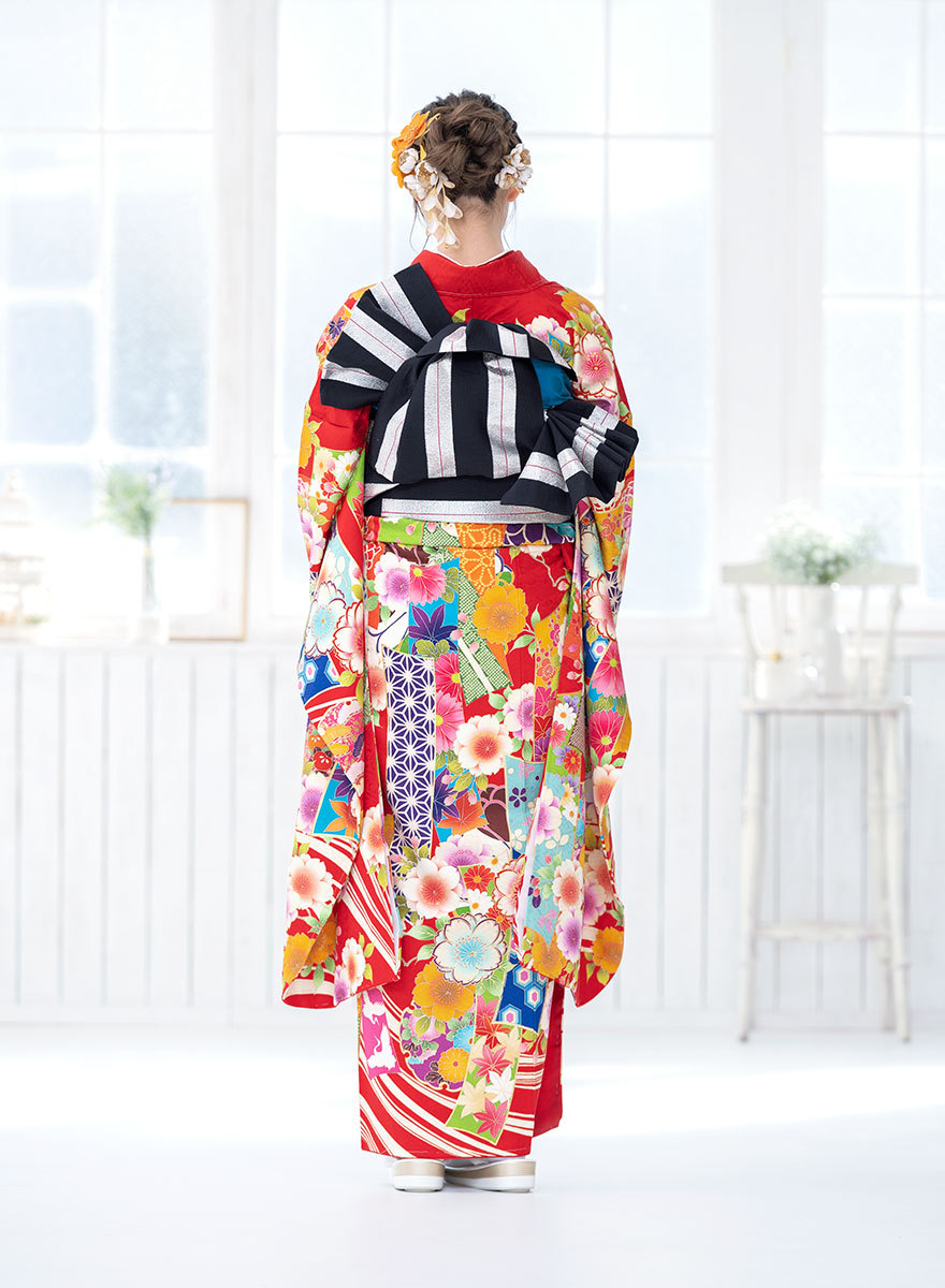 振袖 帯締め 半襟 セット 成人式 販売 日本製 7点セット 絵羽柄 赤系