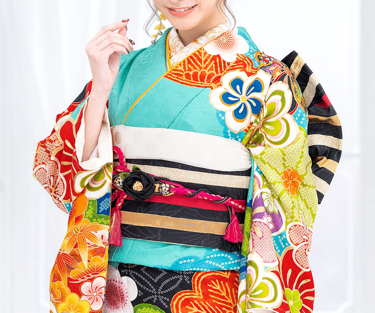 振袖 帯締め 半襟 セット 成人式 販売 日本製 7点セット 絵羽柄 水色系