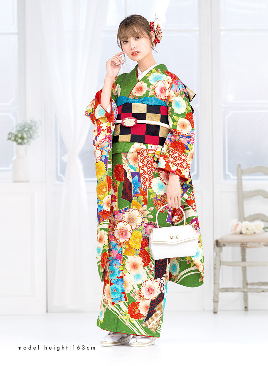 振袖 帯締め 半襟 セット 成人式 販売 日本製 8点セット 絵羽柄 緑