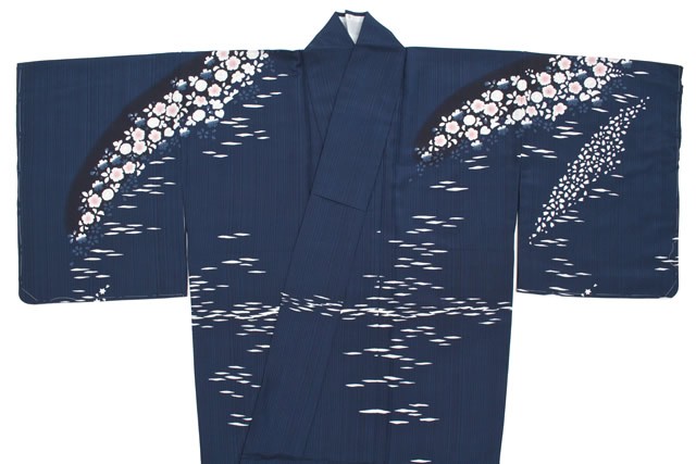訪問着 袷 紺 藍色 絵羽文様 絵羽柄 辻が花 辻ヶ花 沙羅双樹 夏椿 藤