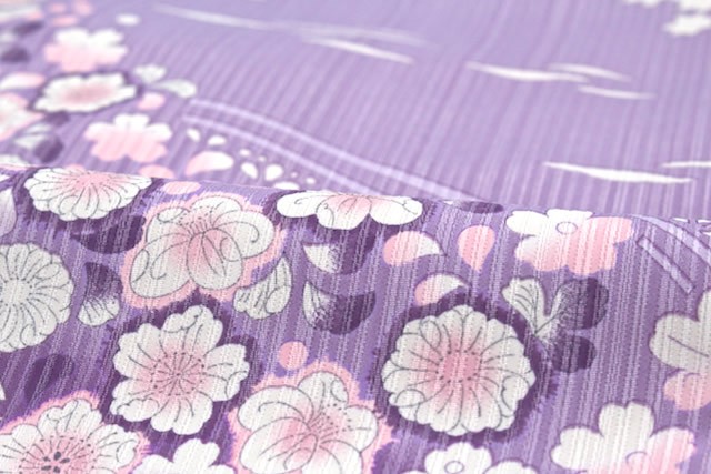 訪問着 袷 紫 桜色 絵羽文様 絵羽柄 辻が花 辻ヶ花 沙羅双樹 夏椿 藤