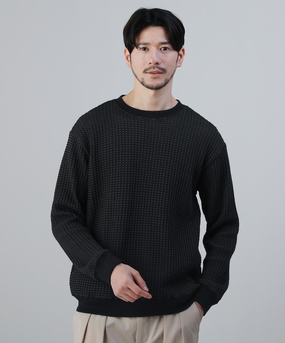 プルオーバー ニット ワッフル メンズ 2トーン ビッグワッフル