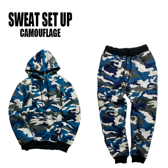 迷彩柄 セットアップ メンズ プルオーバータイプ 裏起毛 綿 5カラー M