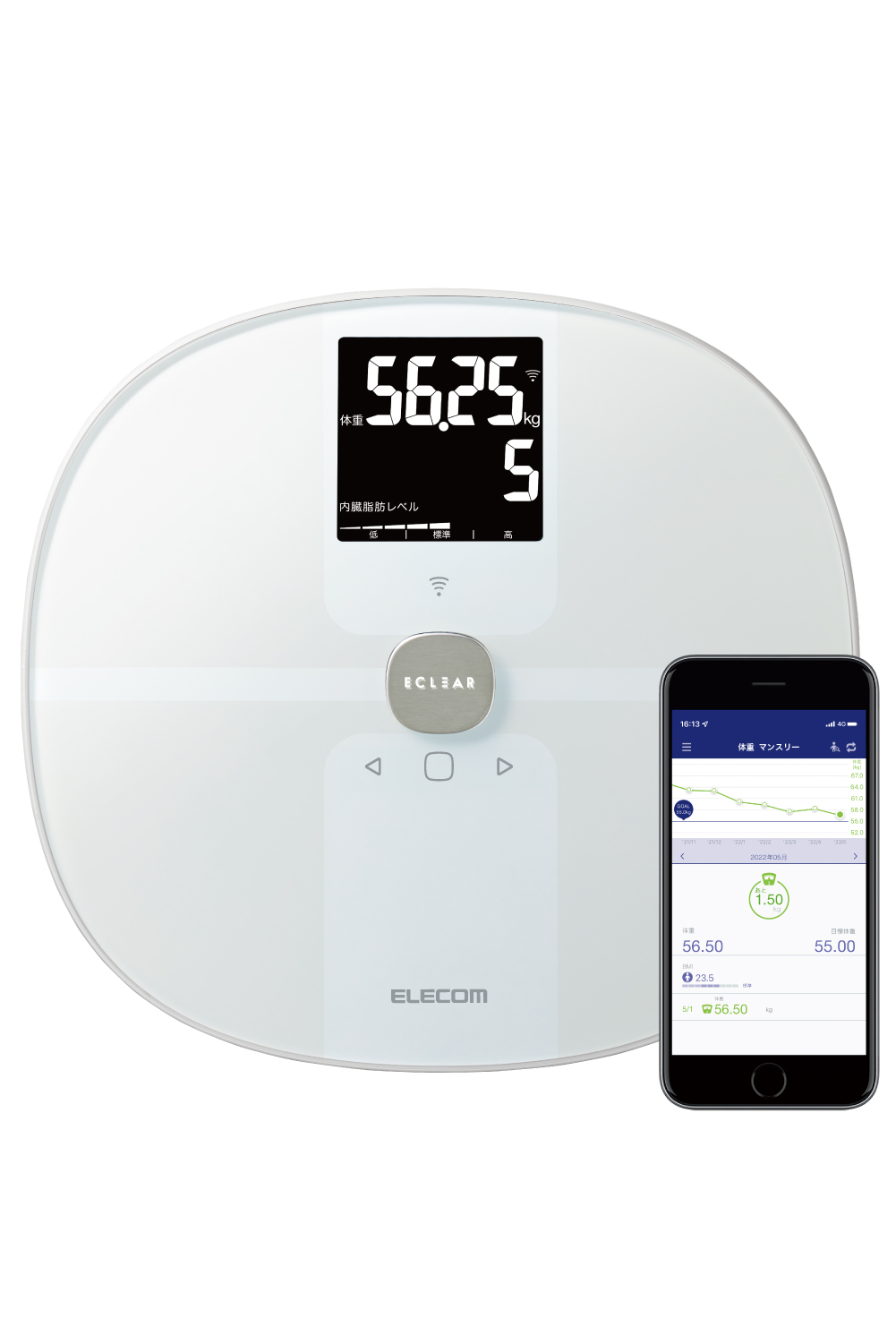 ECLEAR 体重計 体組成計 自動認識機能付 MRI測定 50g単位 Wi-Fi スマホ