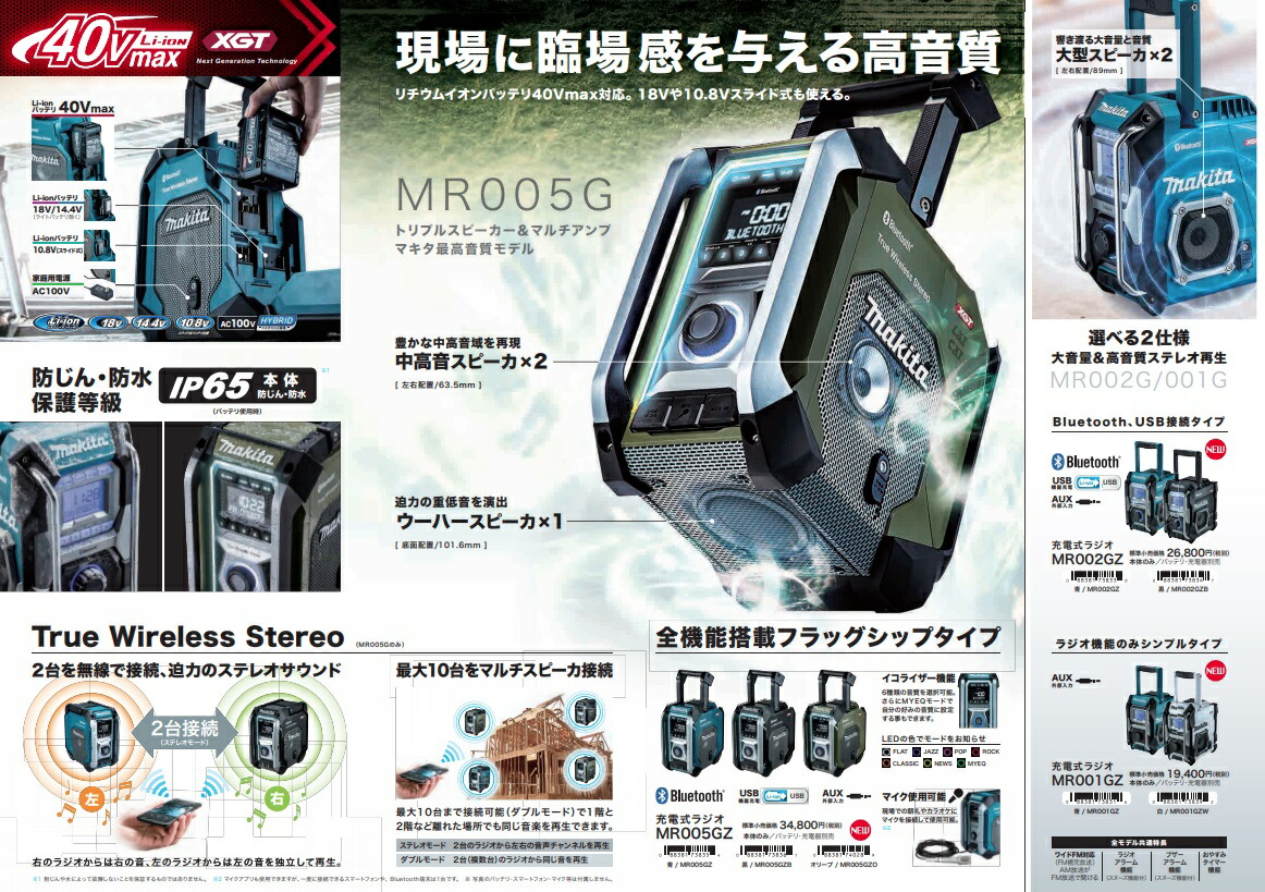 マキタ（makita） 充電式ラジオ MR005GZ(青)+バッテリBL1040Bx2個+充電