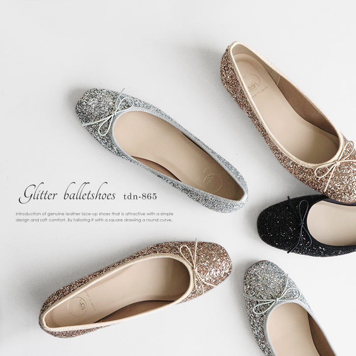 バレエシューズ レディース パンプス 黒 リボン グリッター スクエア