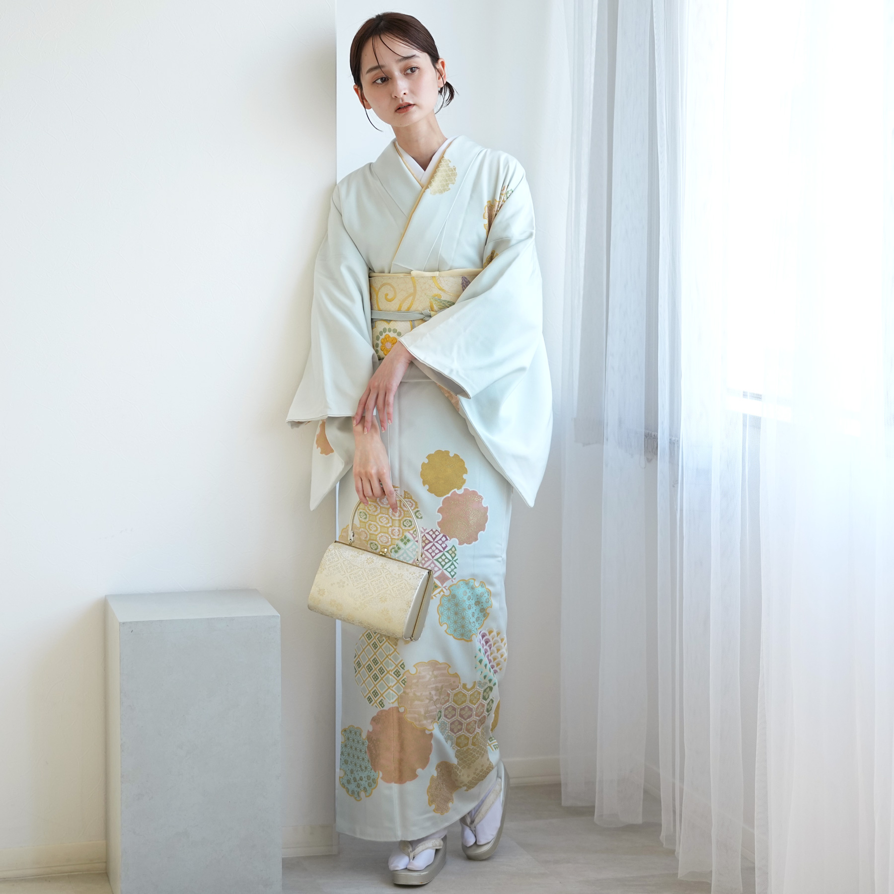 訪問着 レンタル おしゃれ 20点 フルセット 正絹 着物 雪輪 水色系