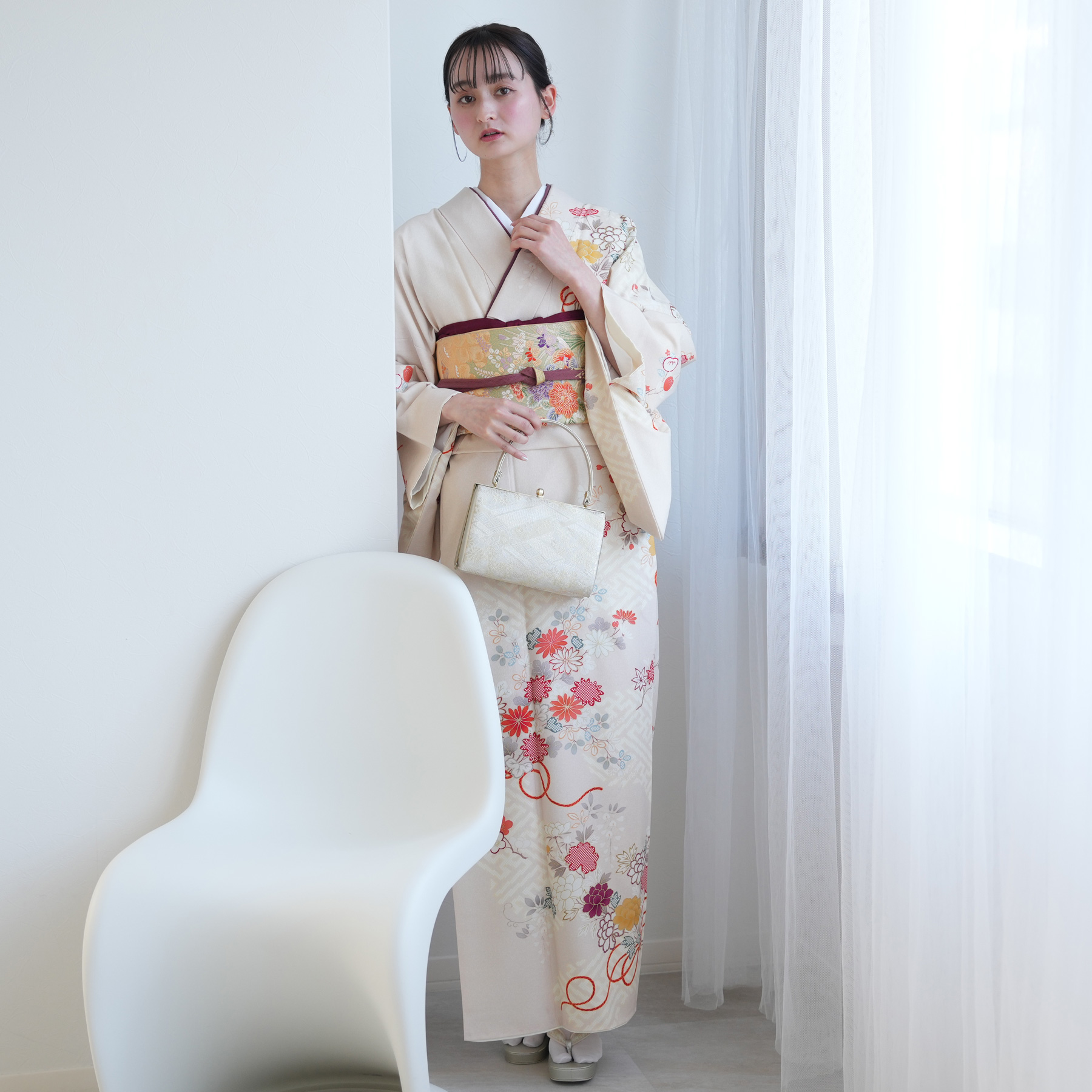 訪問着 レンタル おしゃれ 20点セット JAPAN STYLE 着物 花 ベージュ系