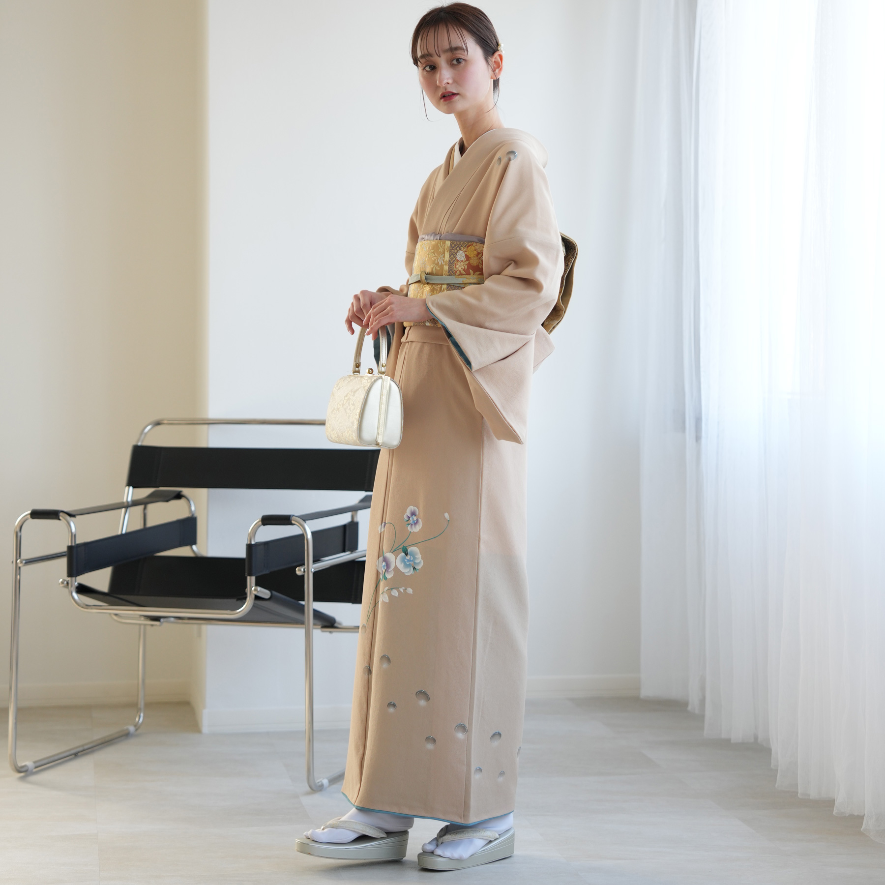 訪問着 レンタル おしゃれ 20点セット 着物 蘭 ベージュ系 卒業式 卒園