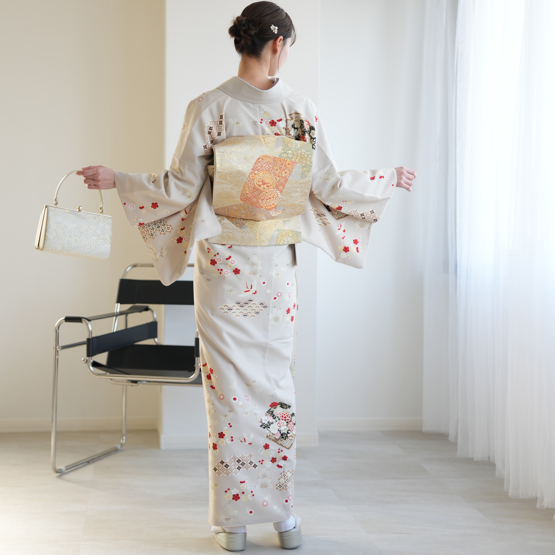 訪問着 レンタル おしゃれ 20点セット JAPAN STYLE 着物 花 ベージュ系