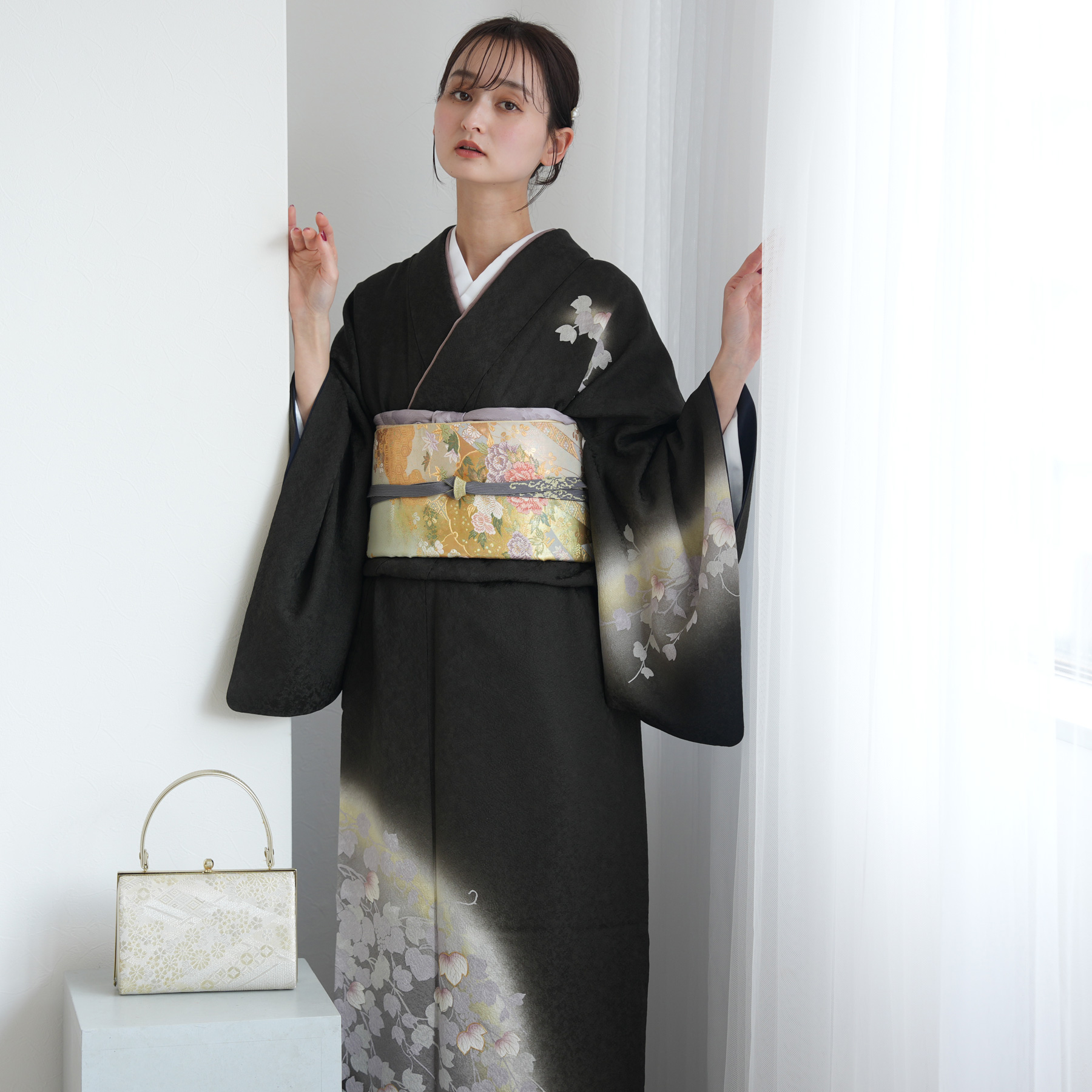 訪問着 レンタル おしゃれ 20点 フルセット 正絹 着物 花柄 紫系