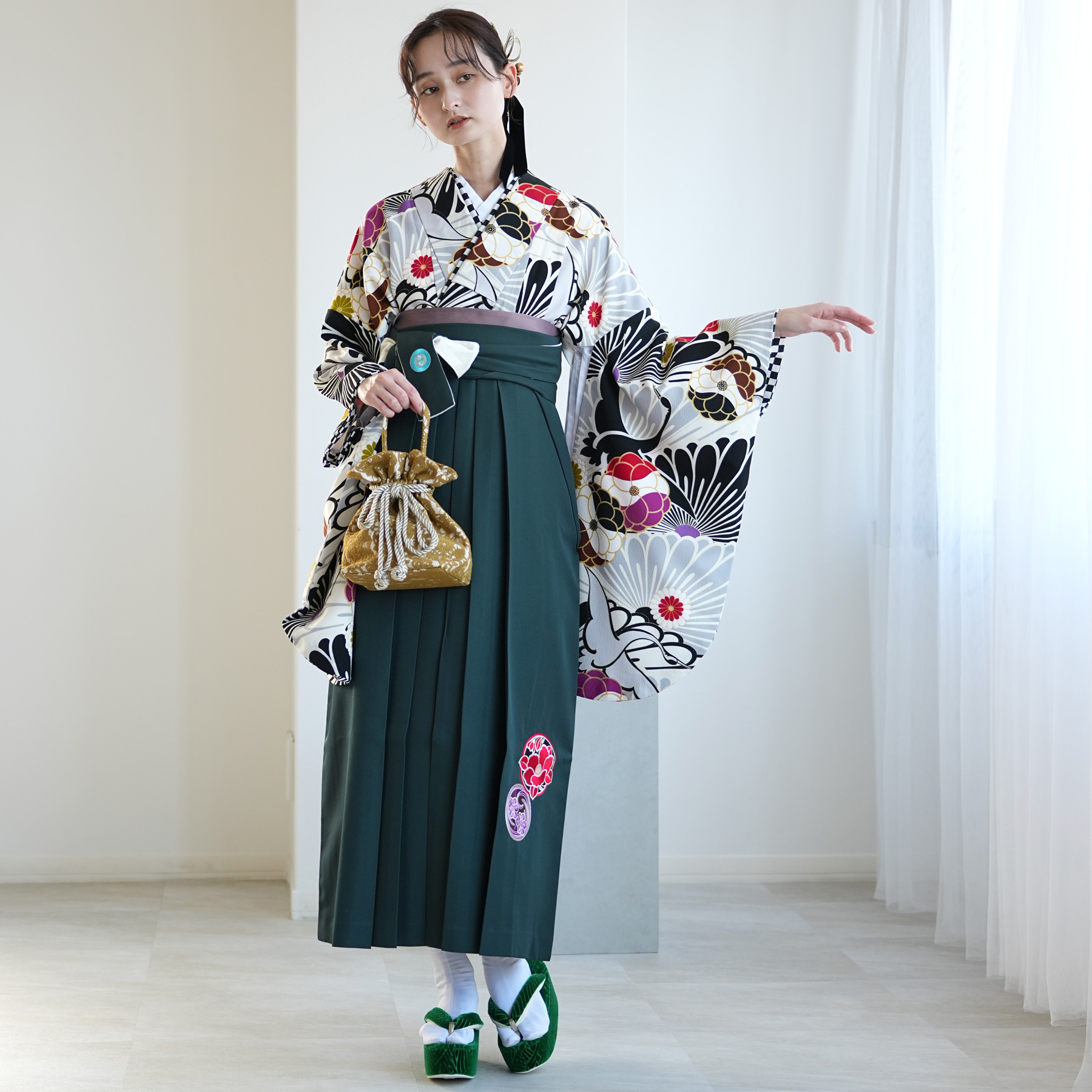 袴 レンタル 卒業式 2尺袖着物 17点セット JAPAN STYLE レトロ モダン