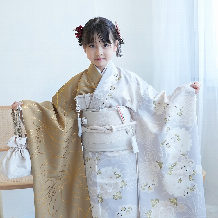 レンタル 七五三 着物 7歳 ひよこ商店 古典柄 レトロ 花 四つ身 半身