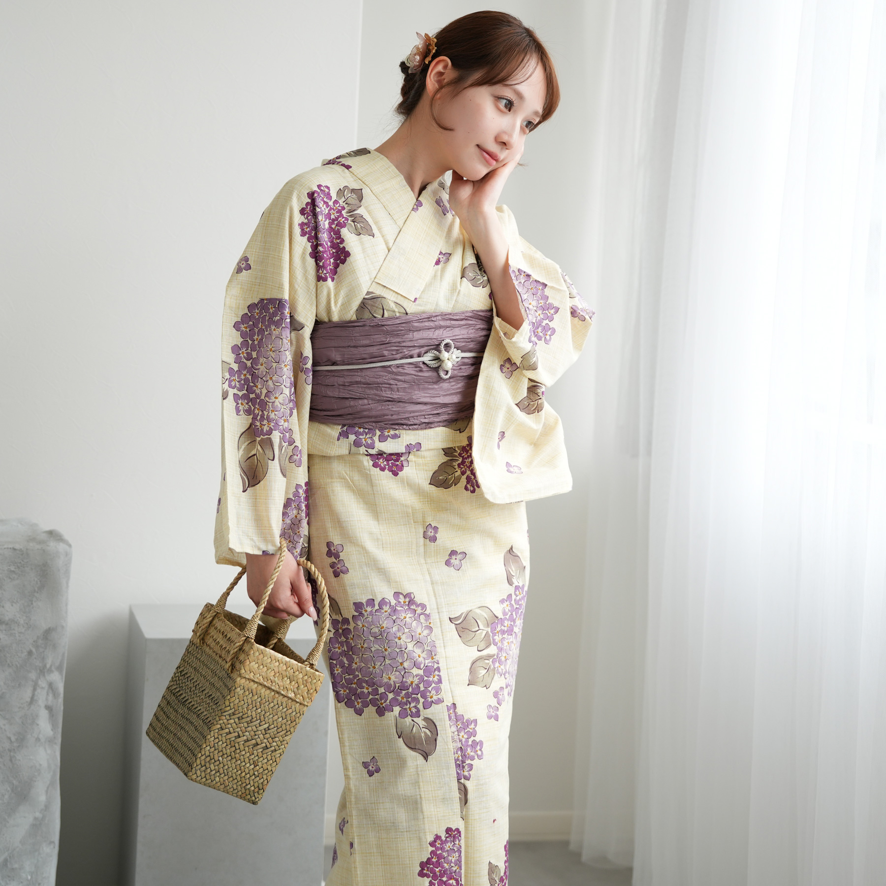 浴衣 セット レディース フリーサイズ 3点セット 浴衣/帯/下駄 紫陽花