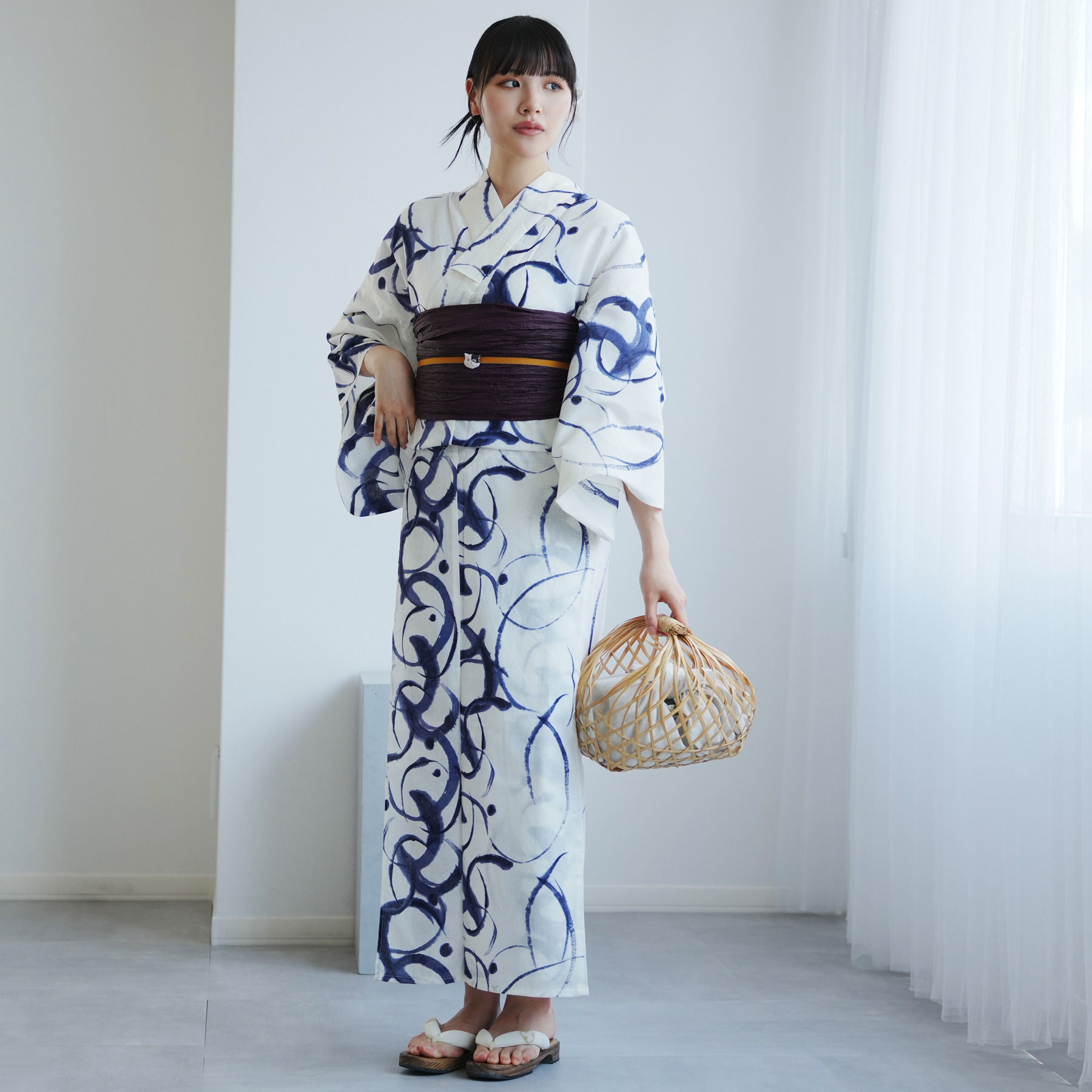 浴衣 レディース セット 高級変わり織 浴衣2点セット 白地に紺のぼかし