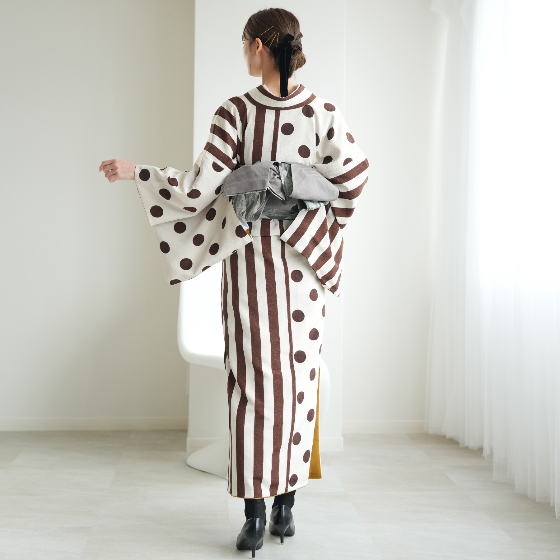 utatane 着物 ポリエステル 単品 レトロ モダン モード ストライプ