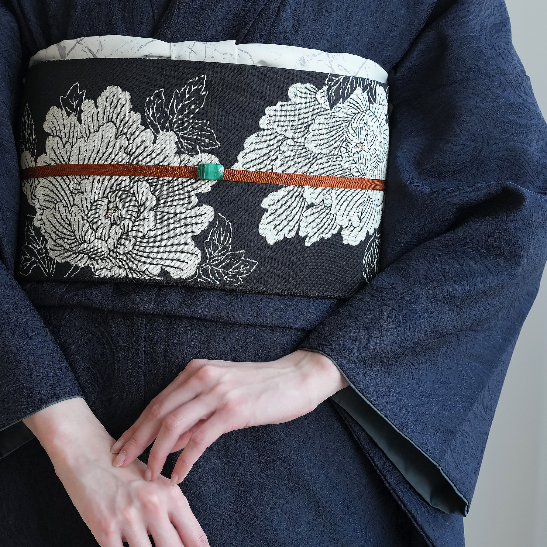 utatane 帯 小袋帯 正絹 半幅帯 博多織 長尺 リバーシブル 牡丹