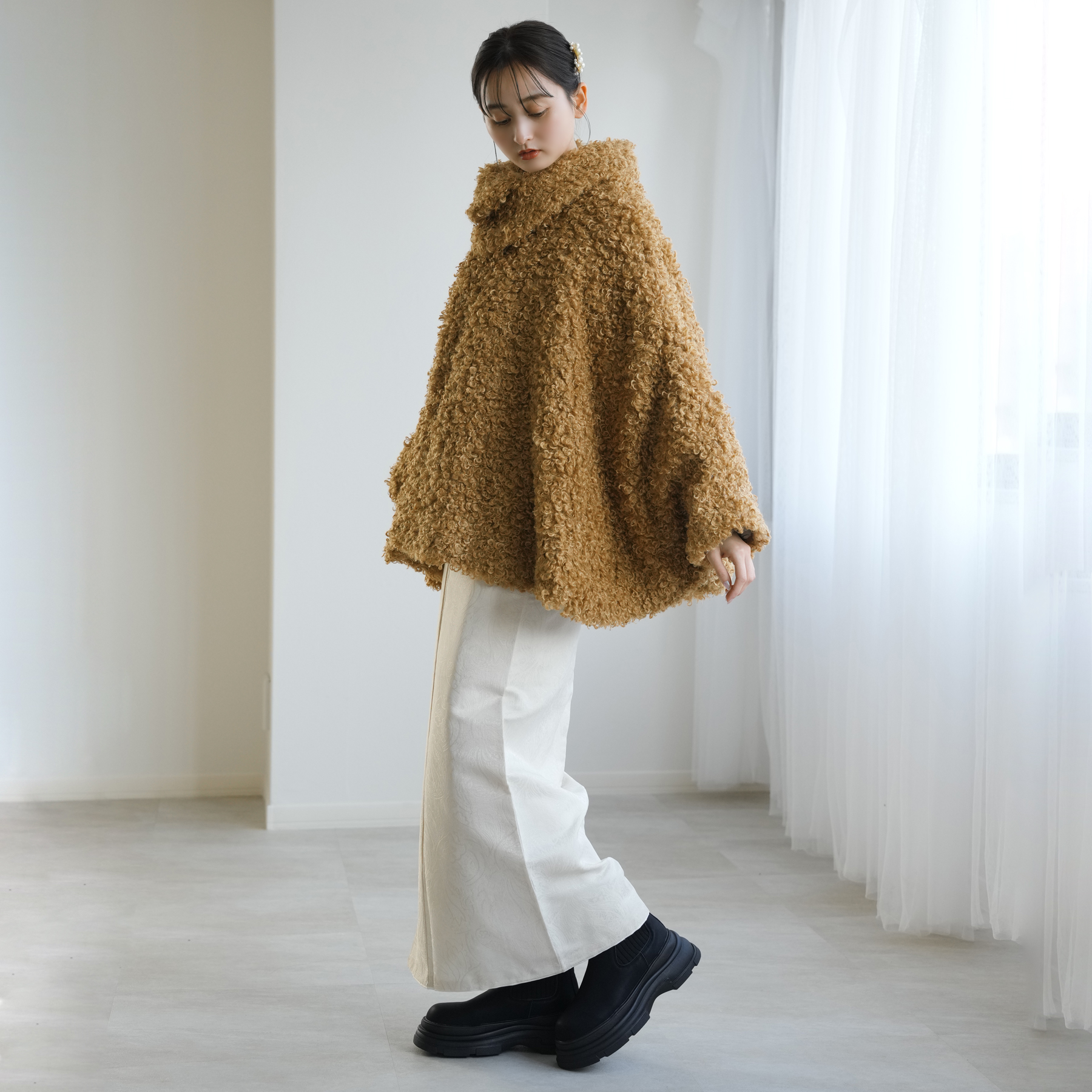 着物コート ケープ 冬 レディース ニコアンティーク プードルファー