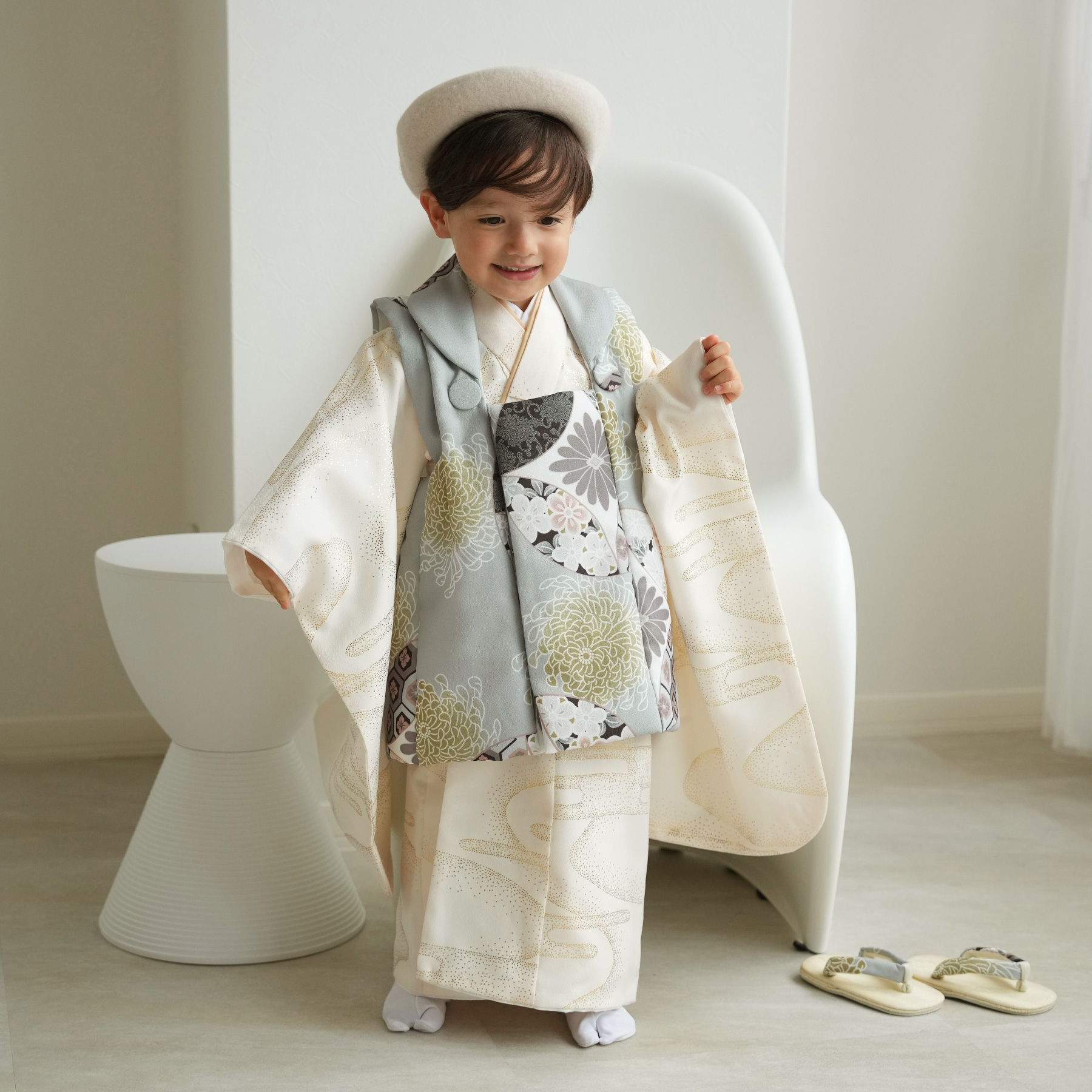 七五三 着物 3歳 男の子 被布 ひよこ商店 kids ベレー帽つき被布フル