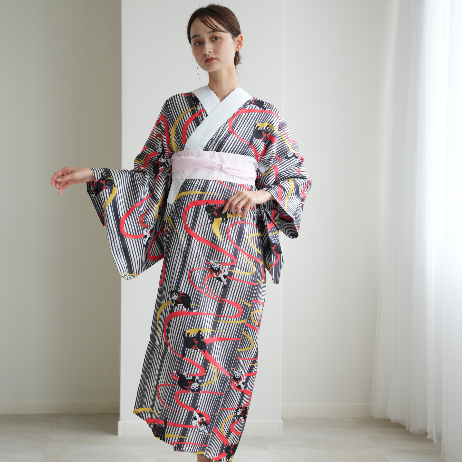 長襦袢 レディース フリーサイズ ニコアンティーク 洗える長襦袢 和猫