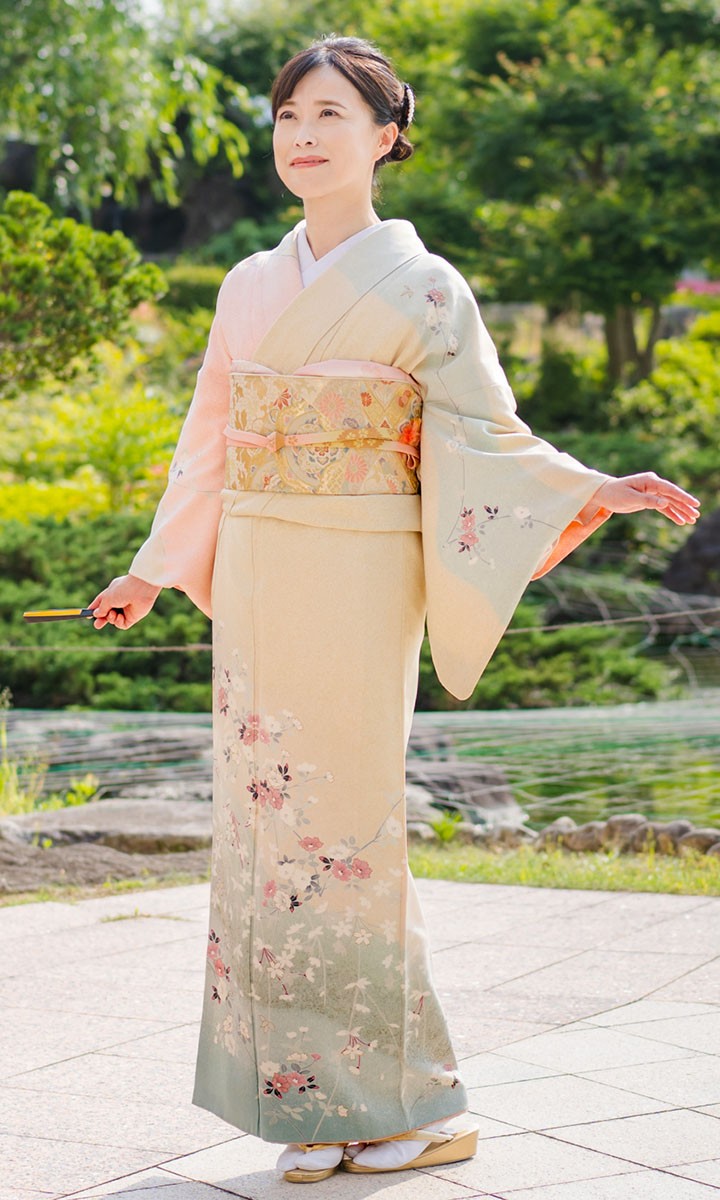 レンタル フルセット 高級正絹 訪問着 HO-MA603 薄い黄色 結婚式 入学