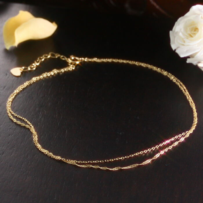 アンクレット 18金 レディース 2連 ゴールド チェーン 18k 女性