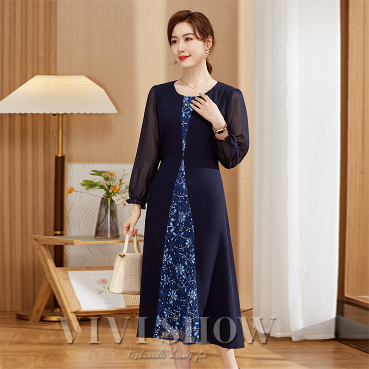 レディース 長袖 ワンピース 膝丈 ワンピ おしゃれ きれいめ 丸首 上品