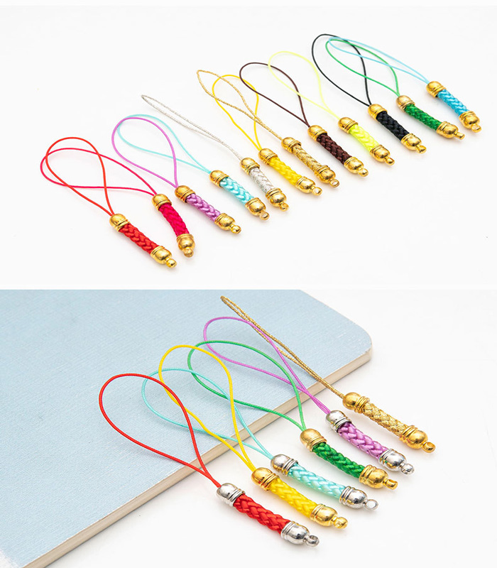 ストラップ (18) カン付きゴールド根付紐ストラップ No.18選べる11色