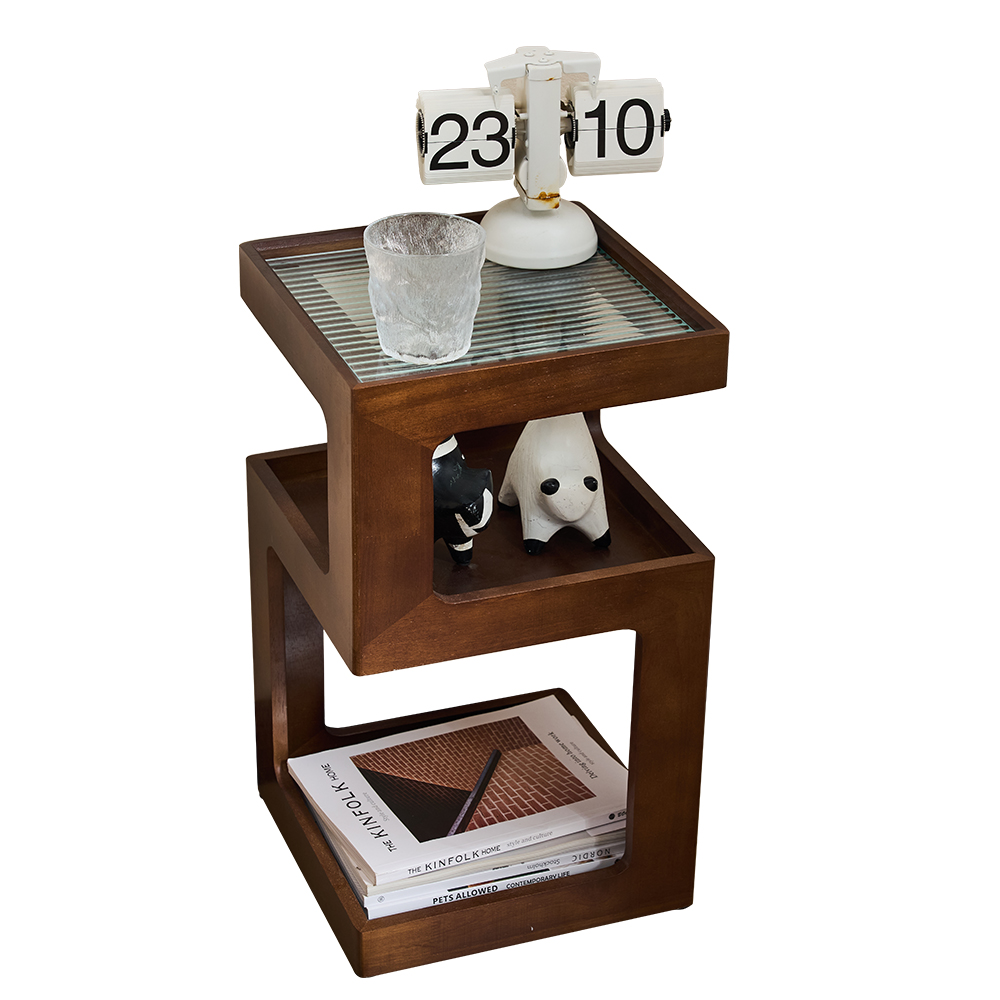 ナイトテーブル ガラス天板 ベッドサイドテーブル 3段 多機能 収納