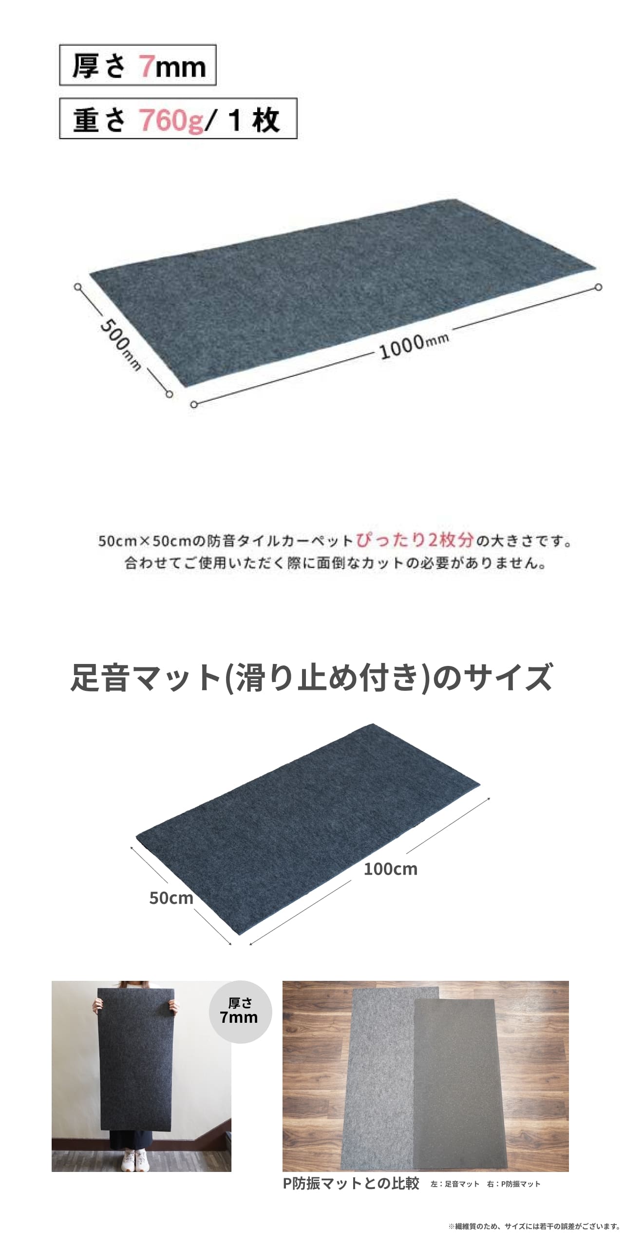 防音専門ピアリビング 防音マット 防音シート 足音マット 厚さ7mm 100