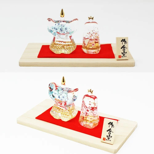 硝子立雛 「金襴/錦桜」 桃の節句 人形 ガラス ガラス細工 飾り