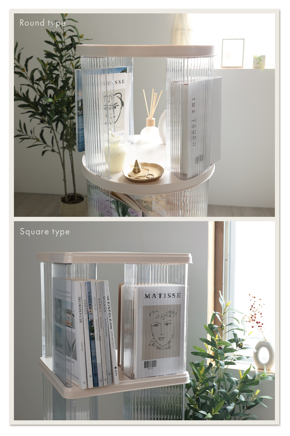 MRG JAPAN 【図鑑対応】本棚 回転 大容量 a4 多機能 回転式 アクリル