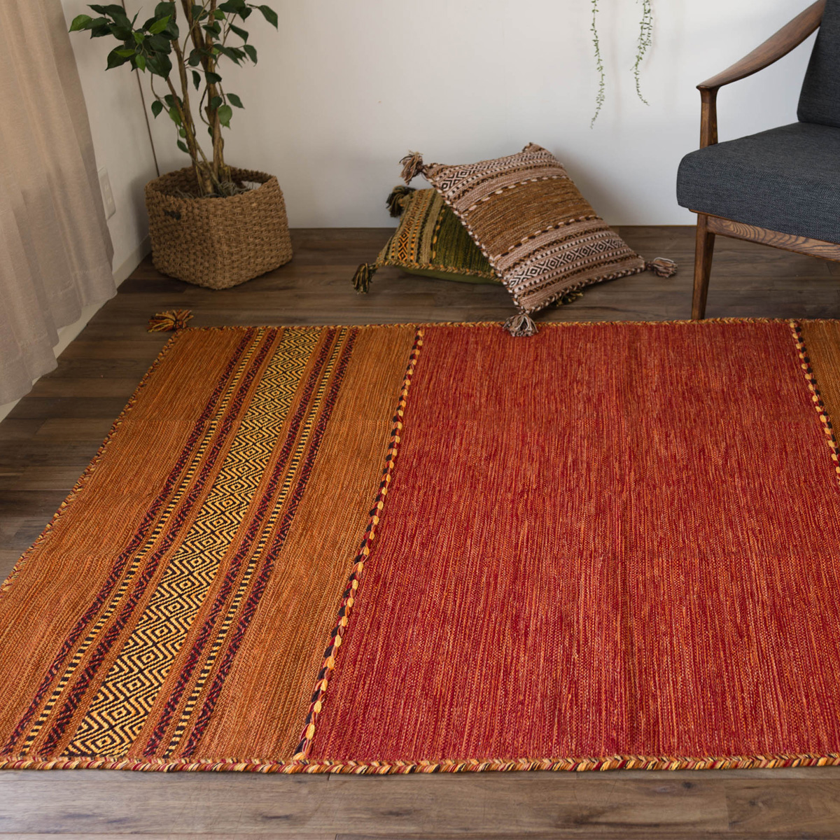 サヤンサヤン キリム ラグマット 洗える ラグ 2畳 アクセント 190x190