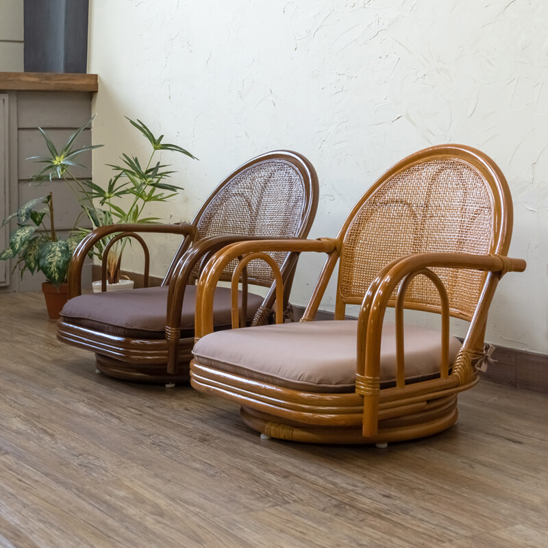 昭和レトロ 座椅子 FUJIスワン ラウンドチェア 1960年 希少 2客セット